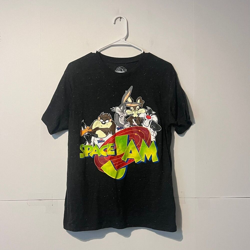 Space Jam Mens T-Shirt Size L Grey Big Graphic Print Looney Tunes Tune Squad
